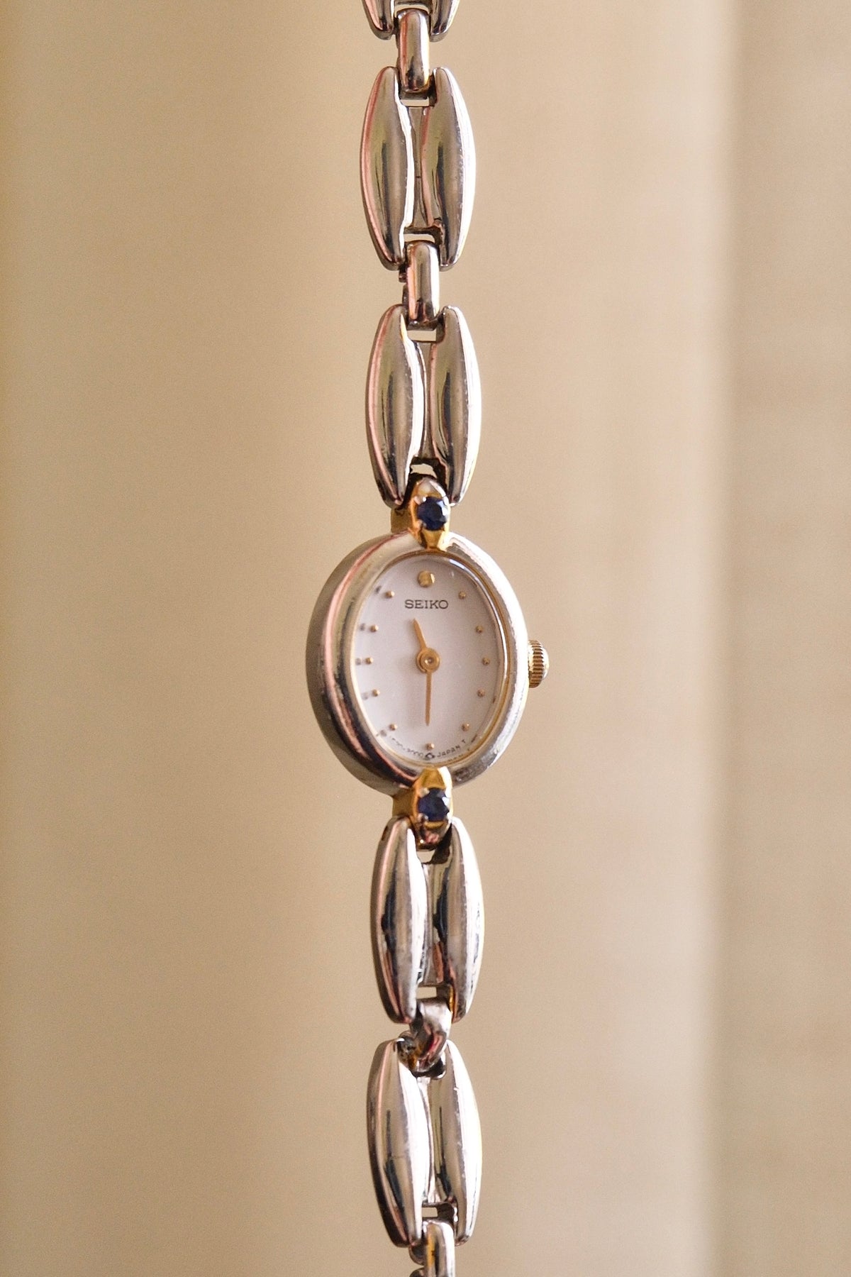 Ultra Rare & Petite Ladies Seiko Oval Dial Watch with Sapphire Gemstone Accents
