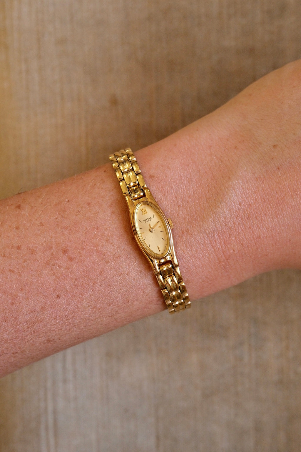 Rare 90s Ladies Gold Pulsar Slim and Petite Watch in Box