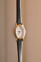 Vintage Ladies Mini Gold Timex Oval ‘Baignoire’ Style Leather Strap Watch