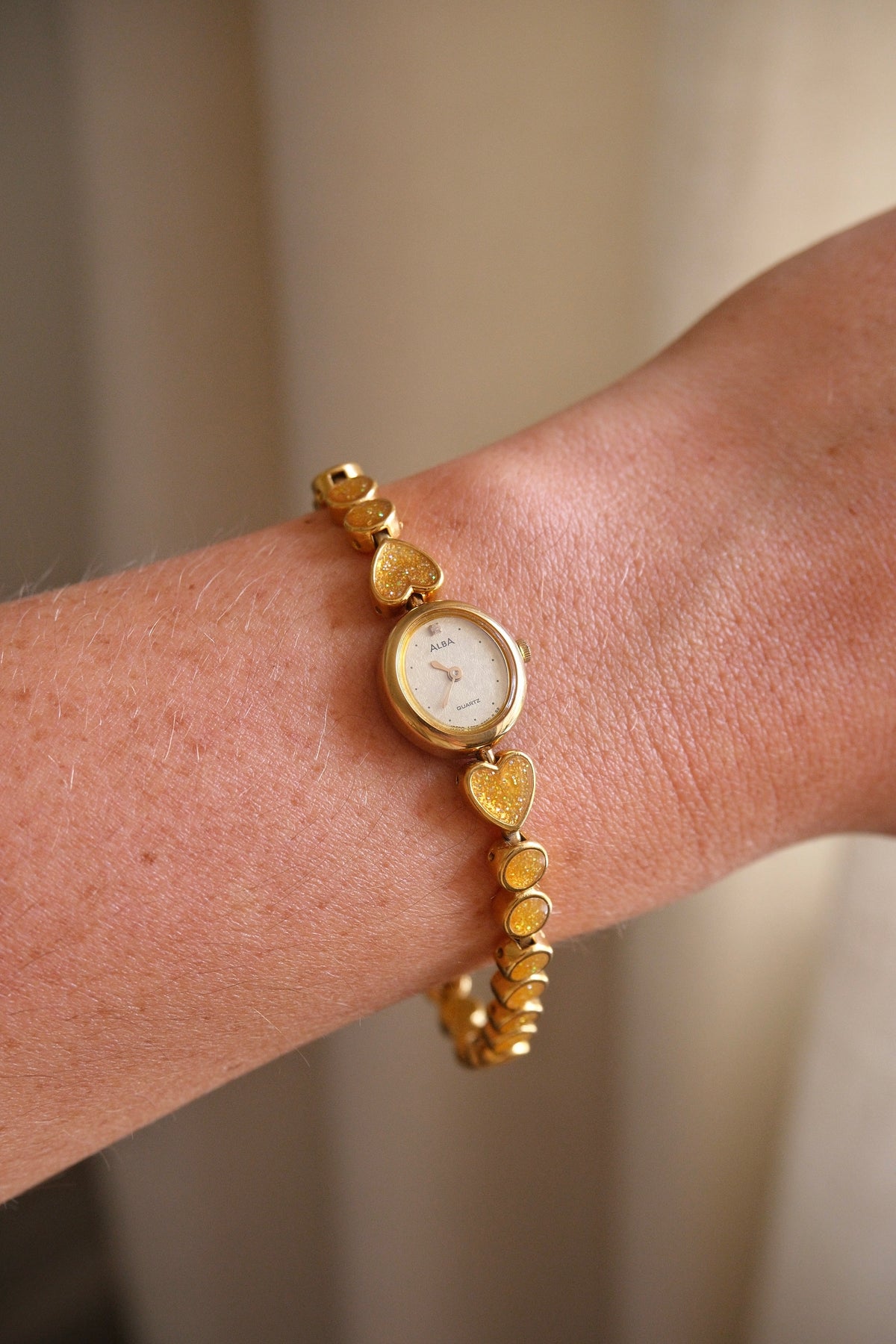 Rare 90s Vintage Gold Alba Seiko Heart Quartz Watch Working