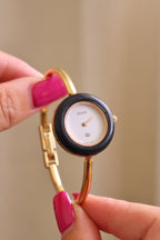 Vintage Gucci 1100L Gold Plated Interchangeable Watch with Black Bezel White Dial