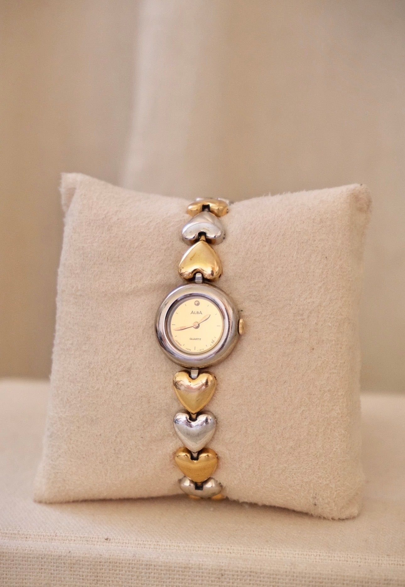 Rare Vintage Seiko Alba Heart Bracelet  Gold and Silver Two Tone Ladies Watch Working