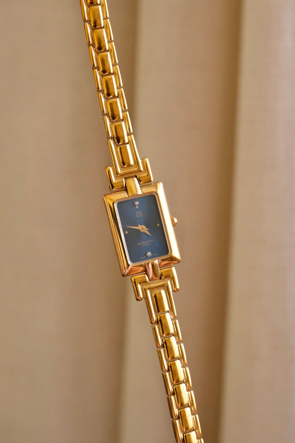 Vintage 1990s Gold-Plated Ladies' Givenchy Quartz Watch - Blue Dial