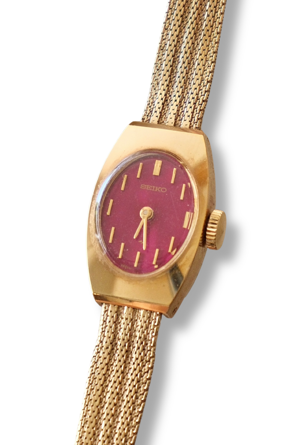 Rare Ladies Vintage Gold Seiko Pink / Purple Dial Mechanical Watch Working