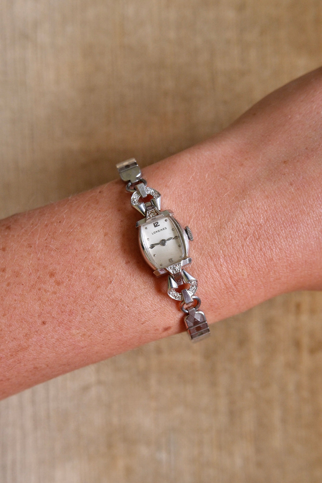 Rare Vintage Longines 14K White Gold Diamond Ladies Watch – Art Deco Style 1950s Swiss 17 Jewel Manual Wind Wristwatch