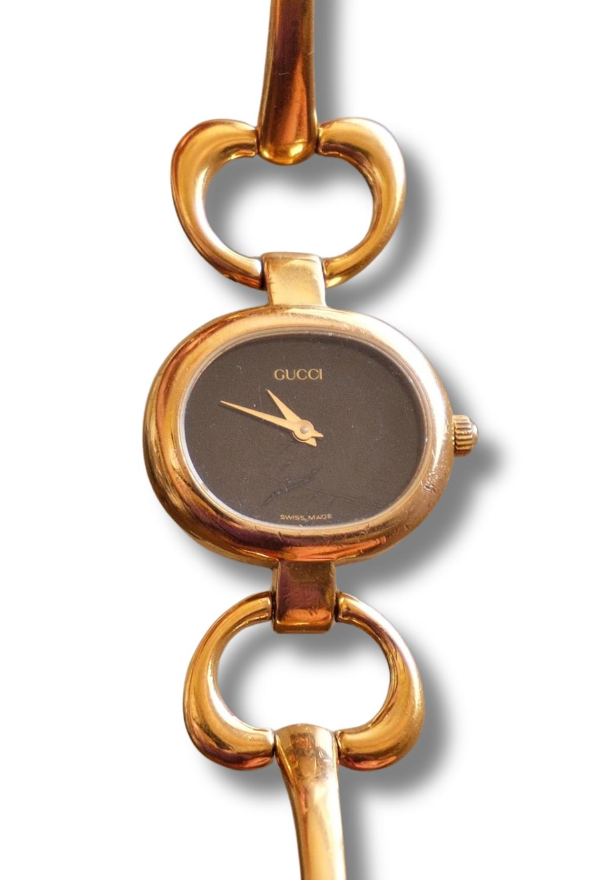 90s Vintage Ladies Gucci 1600 Horsebit Black Dial Bangle Style Watch
