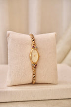 Rare Petite Oval Gold Ruby Seiko Watch with Safety Chain Collectors Watch