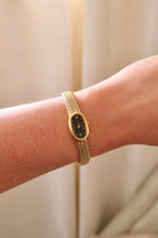 Vintage 1980s/1990s Ladies Gold Seiko Watch – Black Dial – Dainty Bracelet Watch