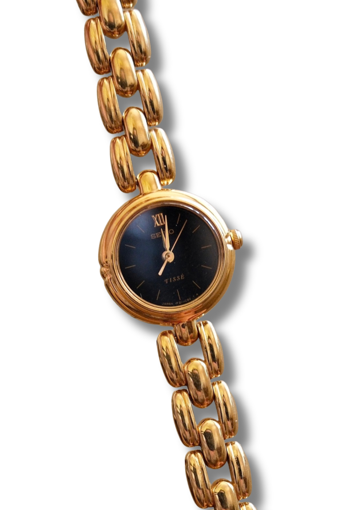 Rare 90s Ladies Gold Seiko Tisse Oval Black Dial Quartz Working