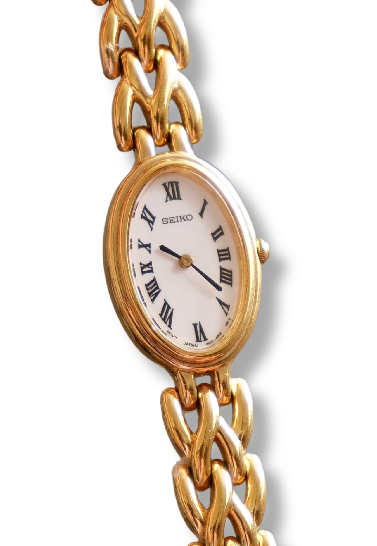 90s Vintage Ladies Oval Gold Seiko Watch White Dial Roman Numerals