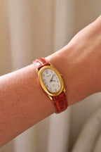 Vintage Ladies Seiko Oval ‘Baignoire’ Style Leather Strap Gold Watch Working