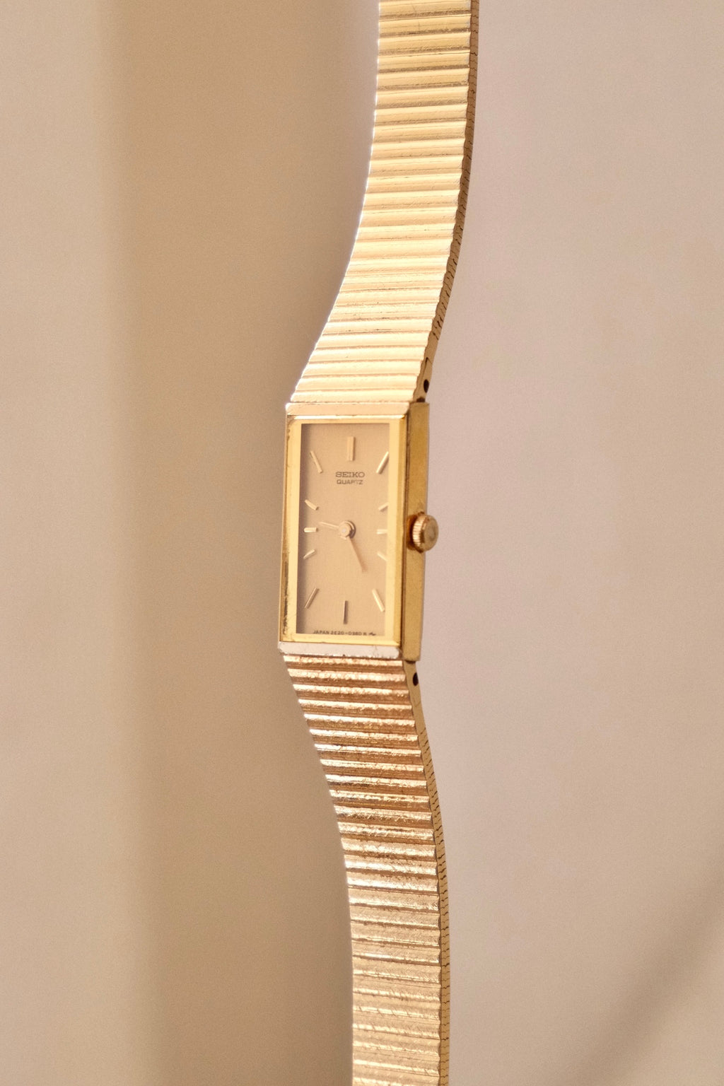 90s Vintage Rectangular Tank Style Seiko Gold Watch Working