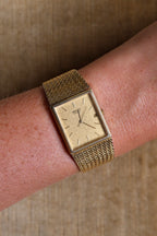 Vintage Unisex Gold Seiko Rectangular Date Quartz Watch Champagne Dial and Mesh Bracelet Strap