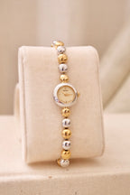 Rare Dainty Petite 90s Seiko Vintage Two Tone Watch Working with Safety Chain