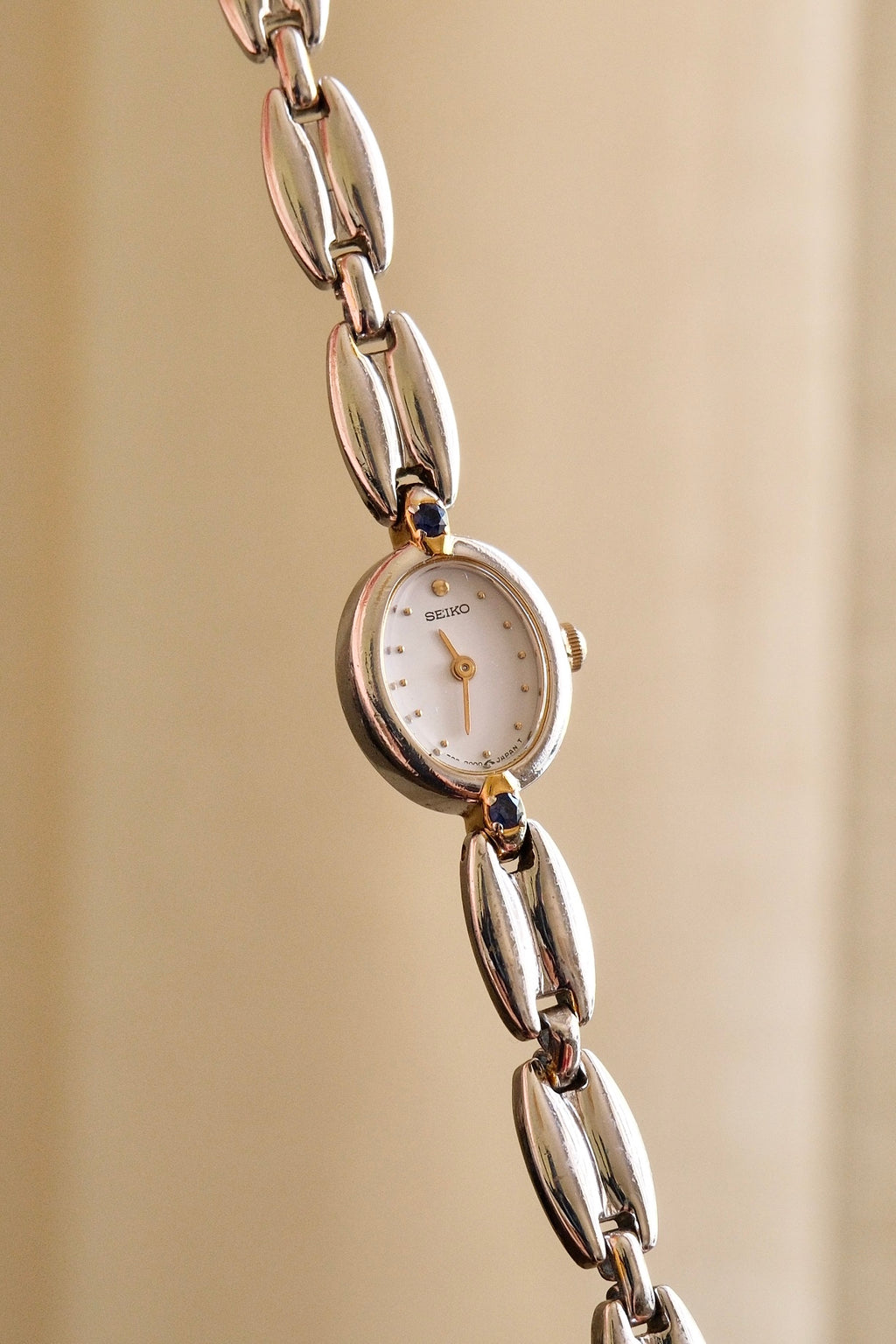 Ultra Rare & Petite Ladies Seiko Oval Dial Watch with Sapphire Gemstone Accents