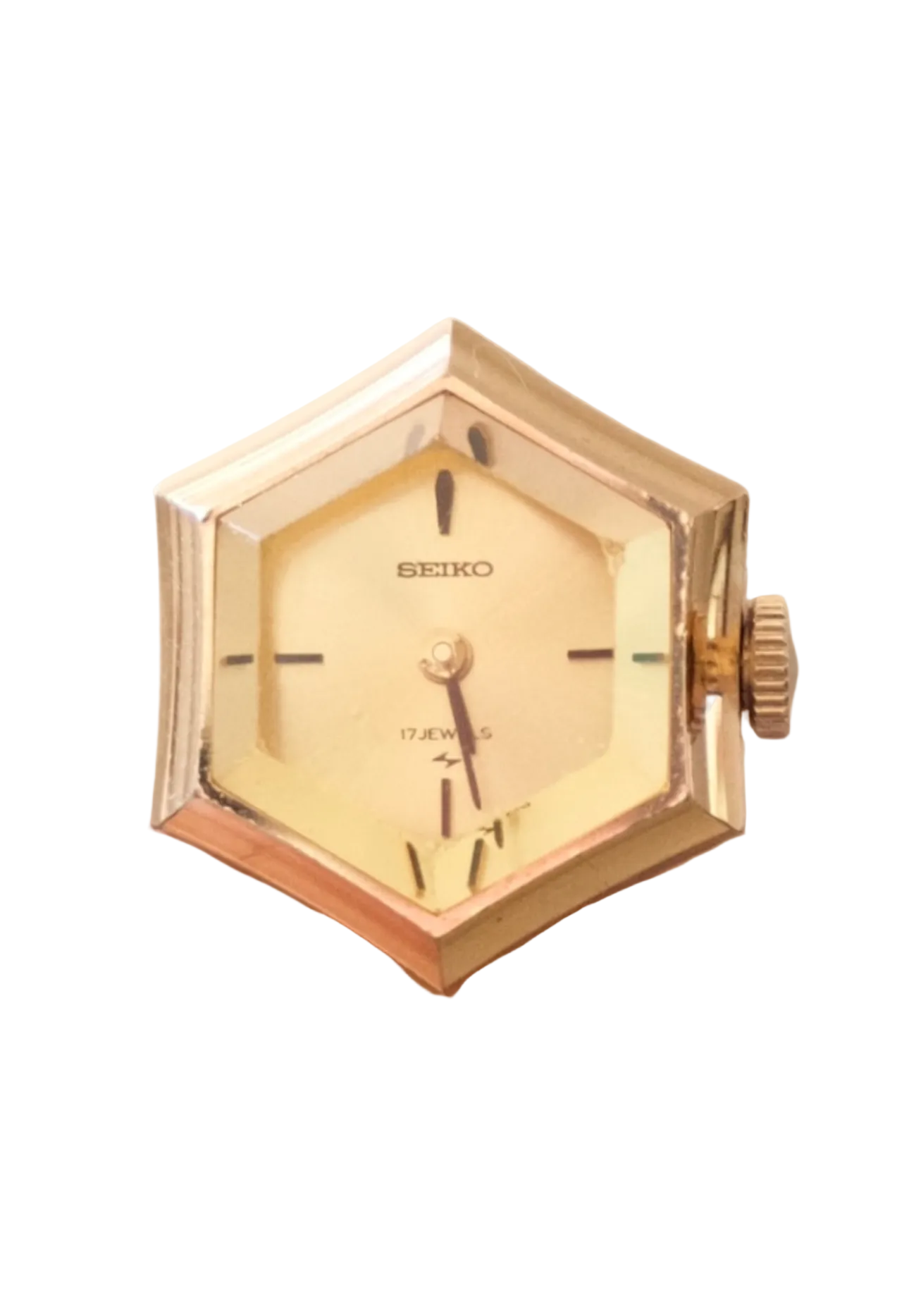Rare 1970s Vintage Seiko Gold Mechanical Ring Watch Adjustbale Size Geometric Design