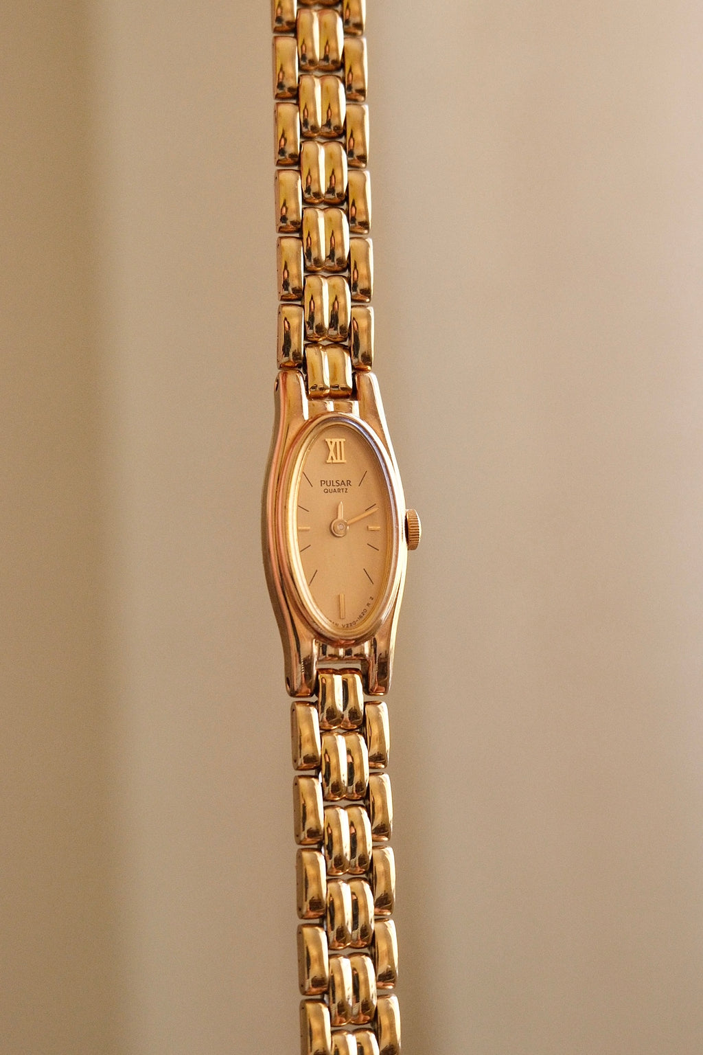 Rare 90s Ladies Gold Pulsar Slim and Petite Watch in Box