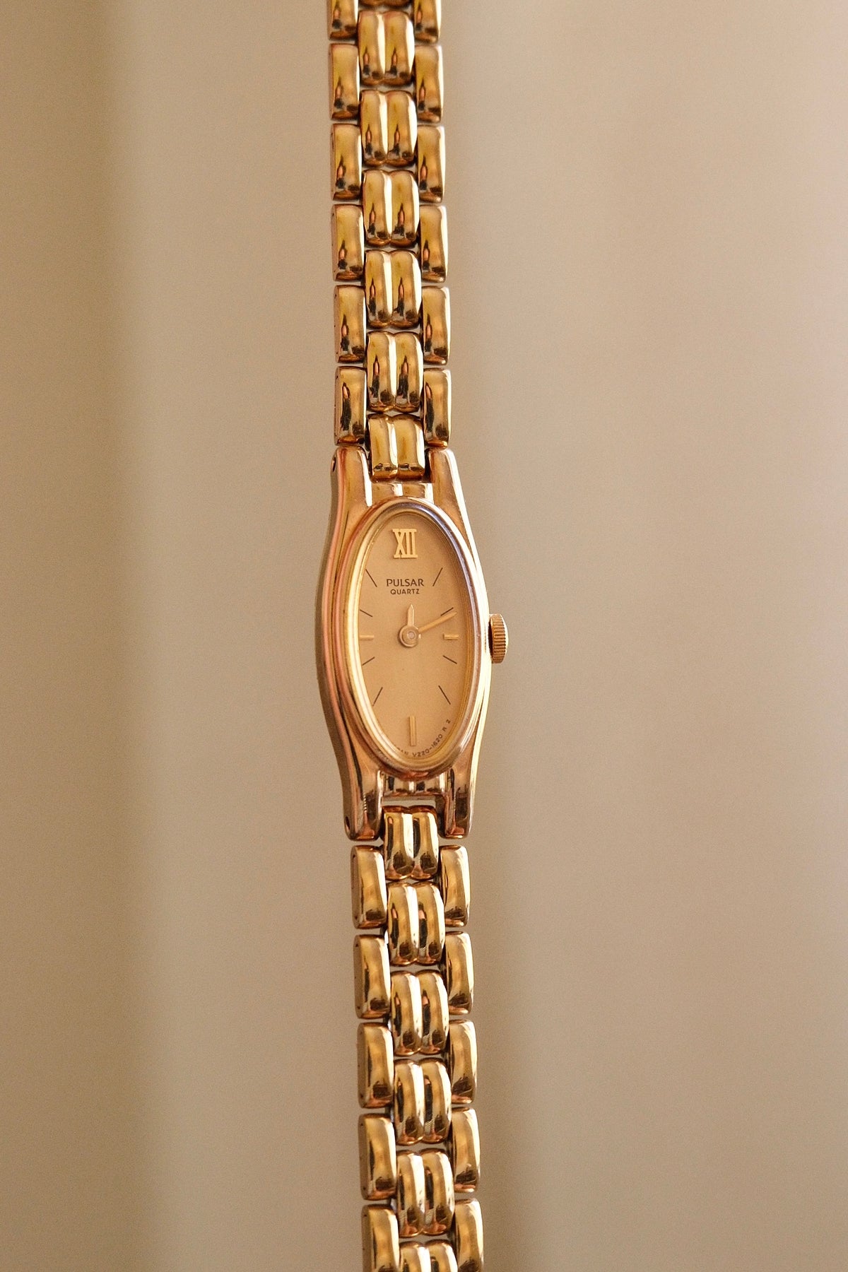 Rare 90s Ladies Gold Pulsar Slim and Petite Watch in Box