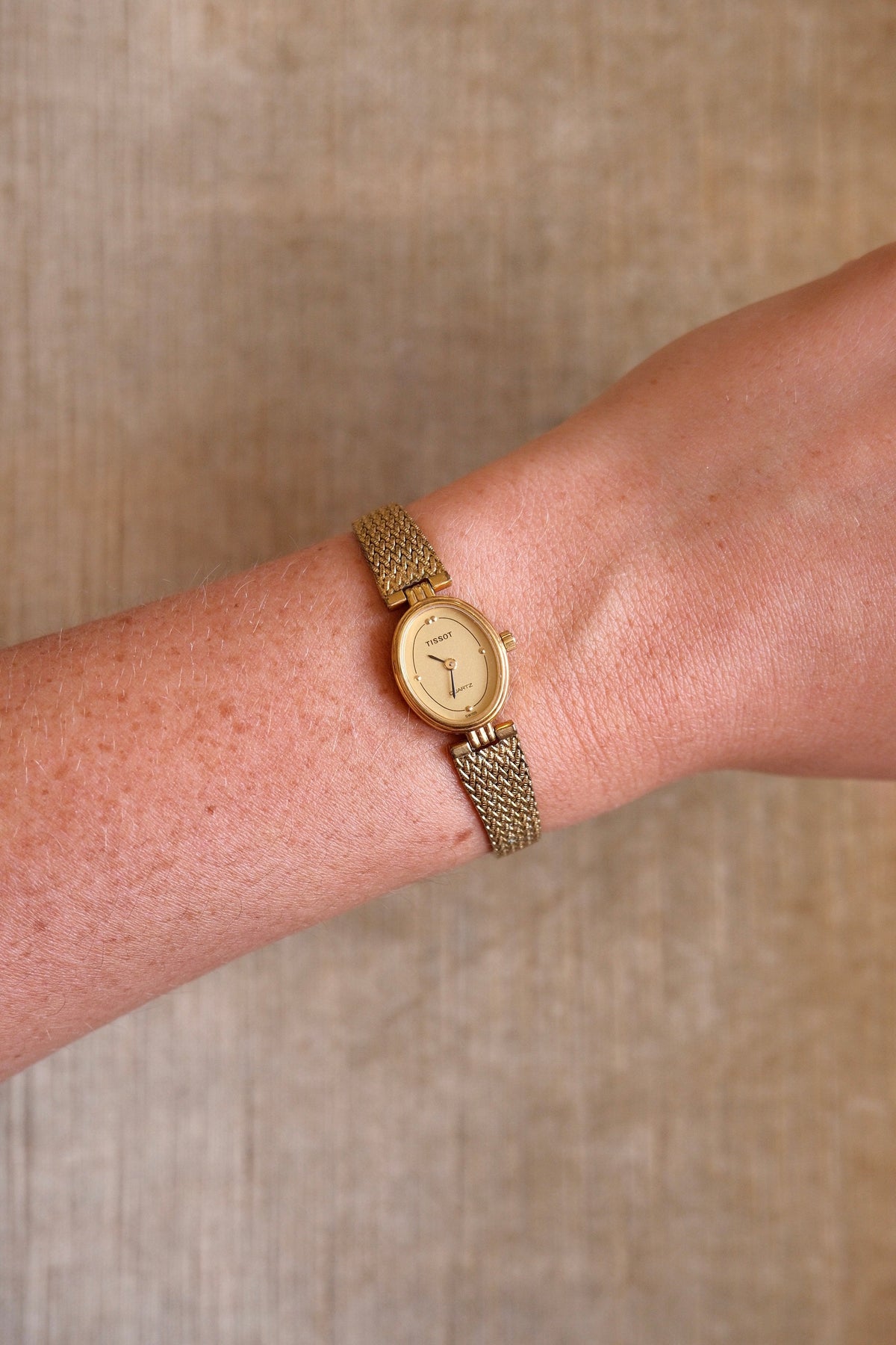 80s Vintage Ladies Gold Oval and Petite Tissot Watch Quartz Working