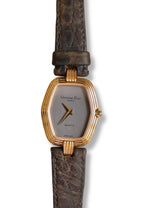 90s Christian Dior Paris Vintage Watch Hexagon Gold Plated Case Grey Dial Swiss Luxury Quartz Wristwatch with Black Leather Strap