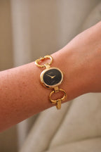 90s Vintage Ladies Gucci 1600 Horsebit Black Dial Bangle Style Watch