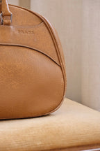 2000s Vintage Prada Camel Leather Bowling Shoulder Bag