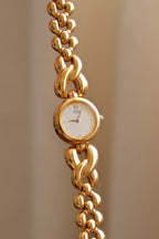 Vintage Ladies Gold Seiko Quartz Watch Featuring a Striking Chunky Intertwined Link Bracelet