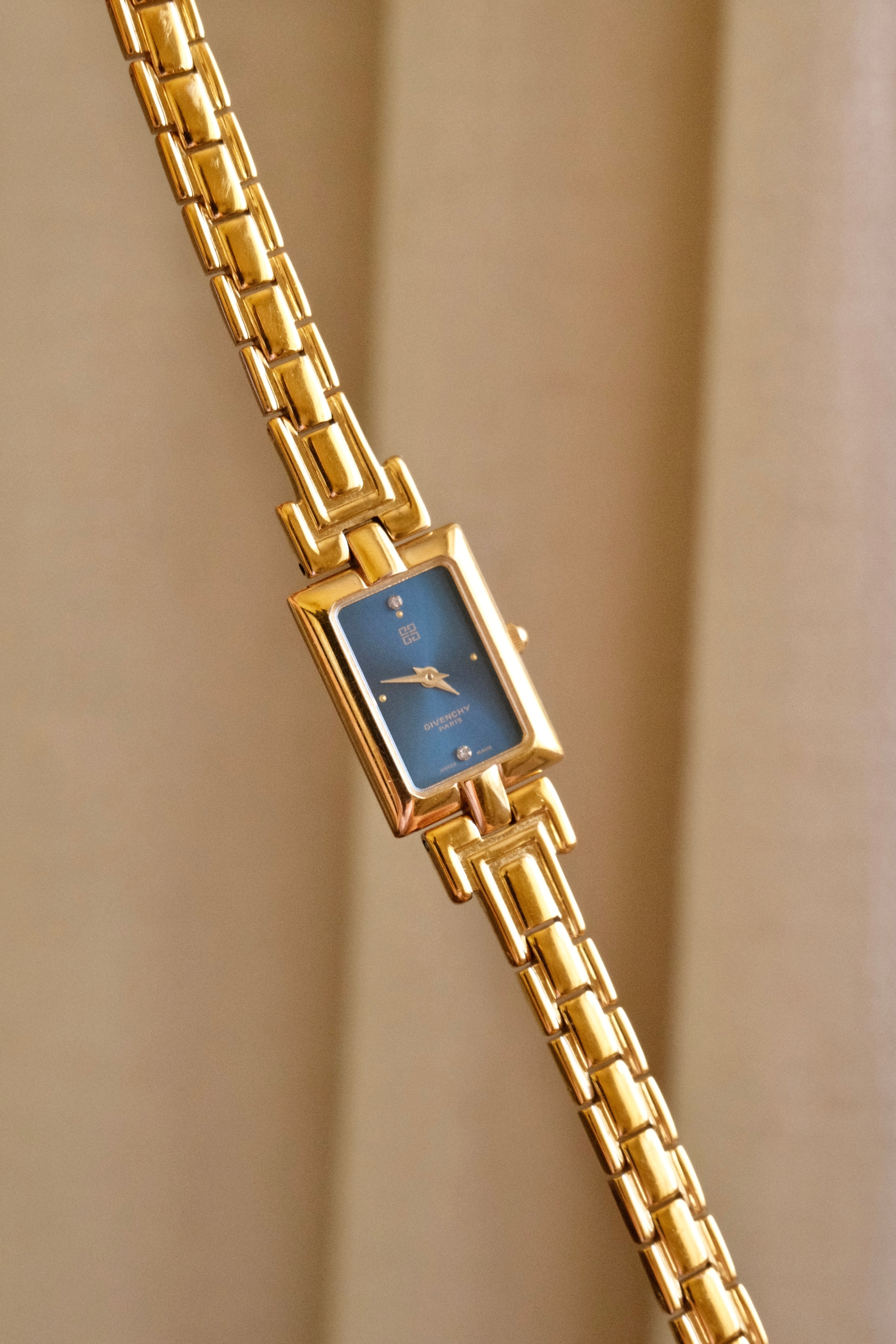 Vintage 1990s Gold-Plated Ladies' Givenchy Quartz Watch - Blue Dial