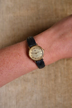 Vintage Ladies Givenchy Paris Gold Dress Watch, Black Crocodile Leather Strap, Roman Numeral Dial, Classic Luxury Wristwatch