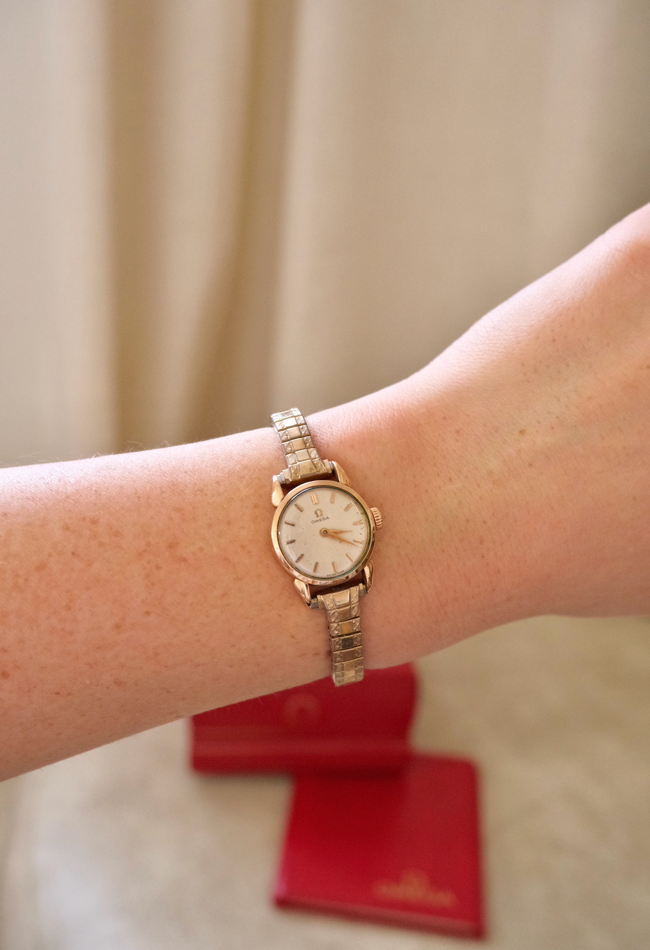 Vintage 9ct Gold Omega Ladies Watch, Mechanical Movement, Original Box