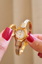 Vintage André Mouche Swiss Peek-a-Boo Cocktail Watch Enamel Bangle, Quartz