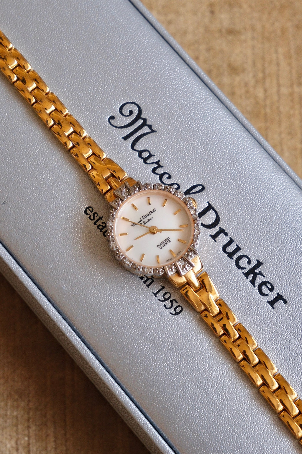 Rare Vintage 80s Marcel Drucker Oval Diamond Gold Cocktail Watch with Box & Papers
