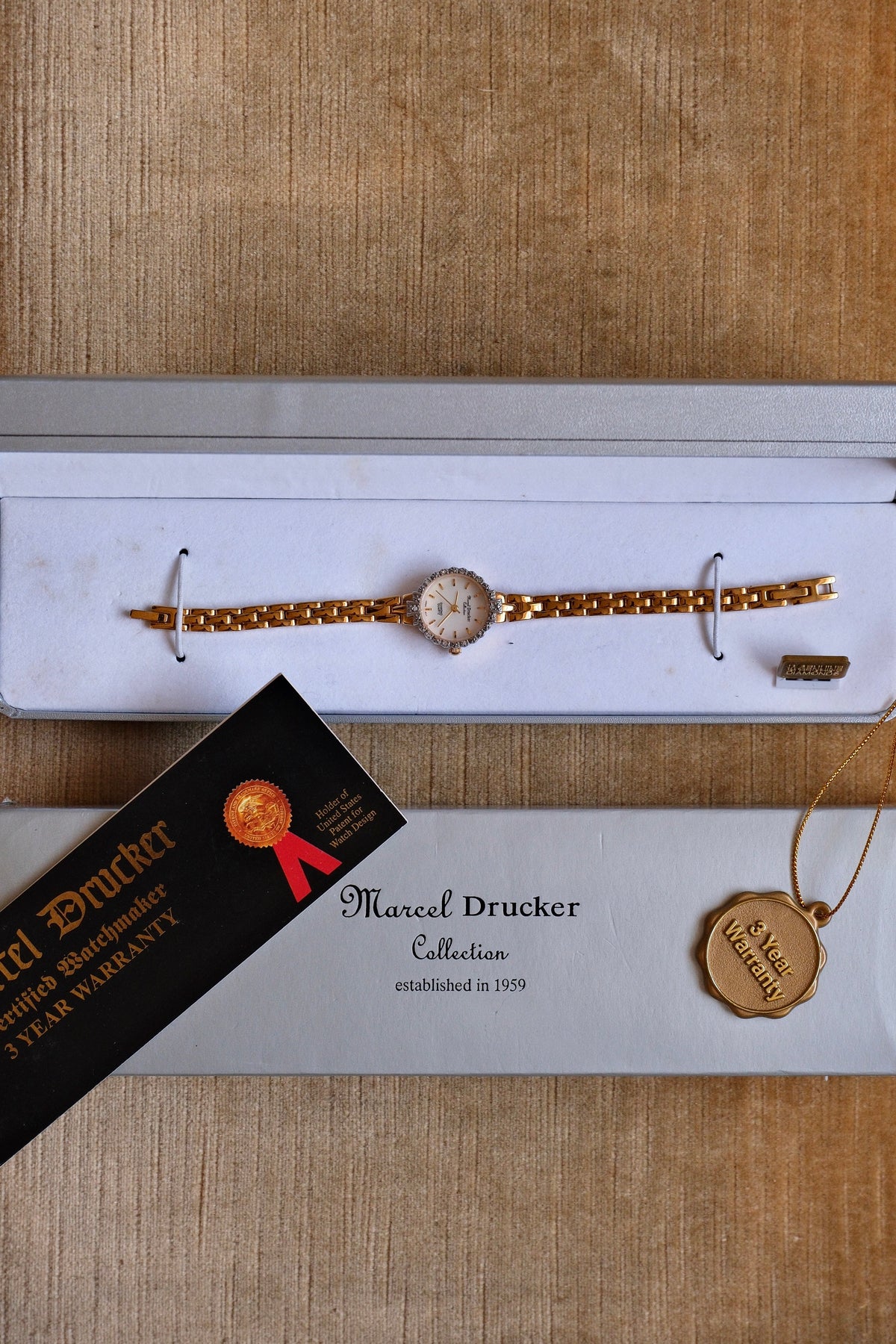 Rare Vintage 80s Marcel Drucker Oval Diamond Gold Cocktail Watch with Box & Papers