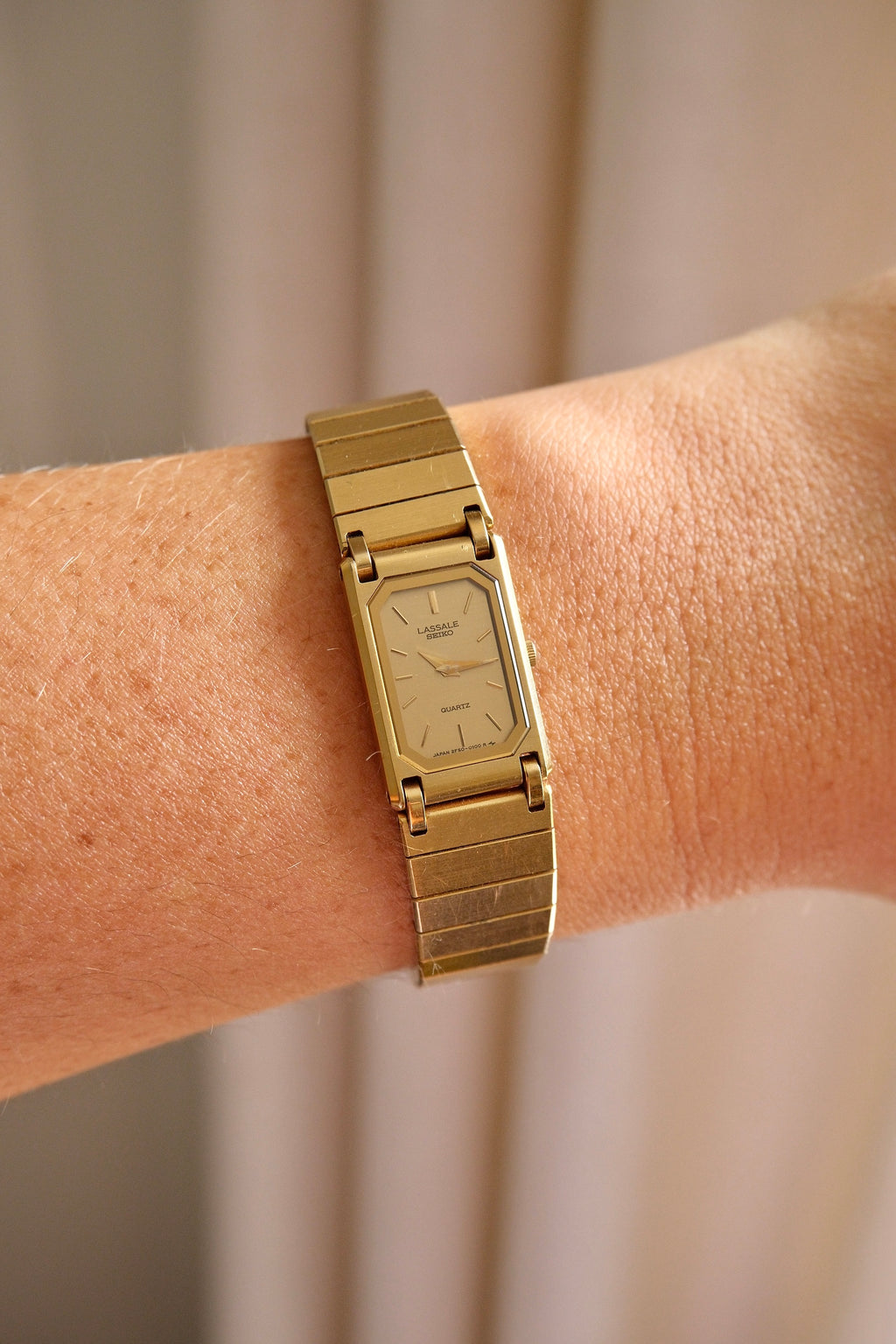 90s Vintage Ladies Ultra Thin Tank Lassale Seiko Gold Plated Watch Working in Box