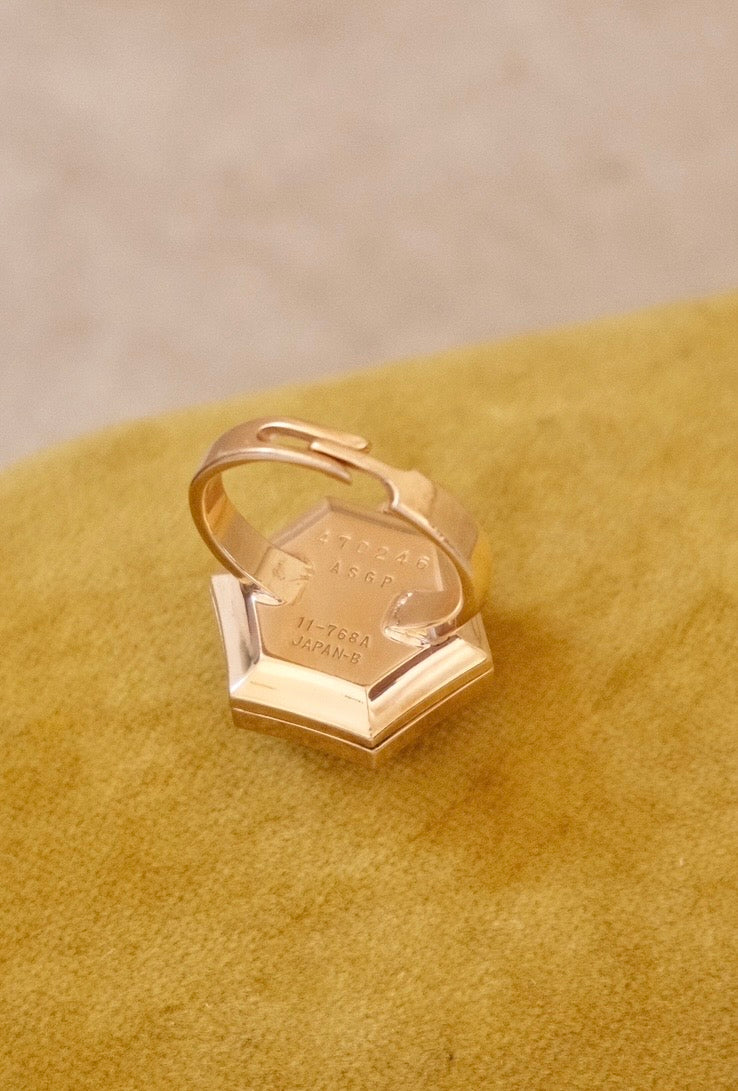 Rare 1970s Vintage Seiko Gold Mechanical Ring Watch Adjustbale Size Geometric Design