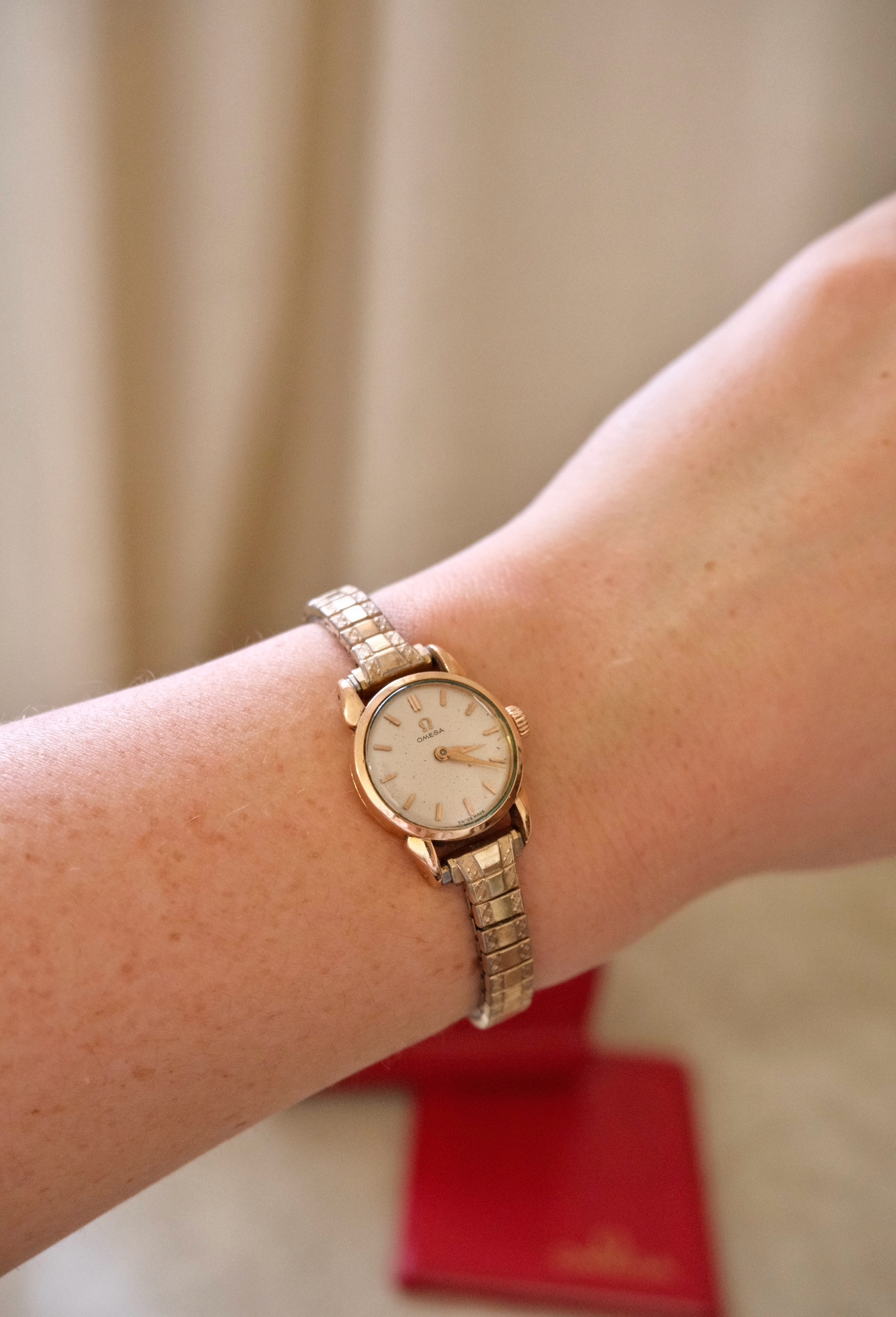 Vintage 9ct Gold Omega Ladies Watch, Mechanical Movement, Original Box