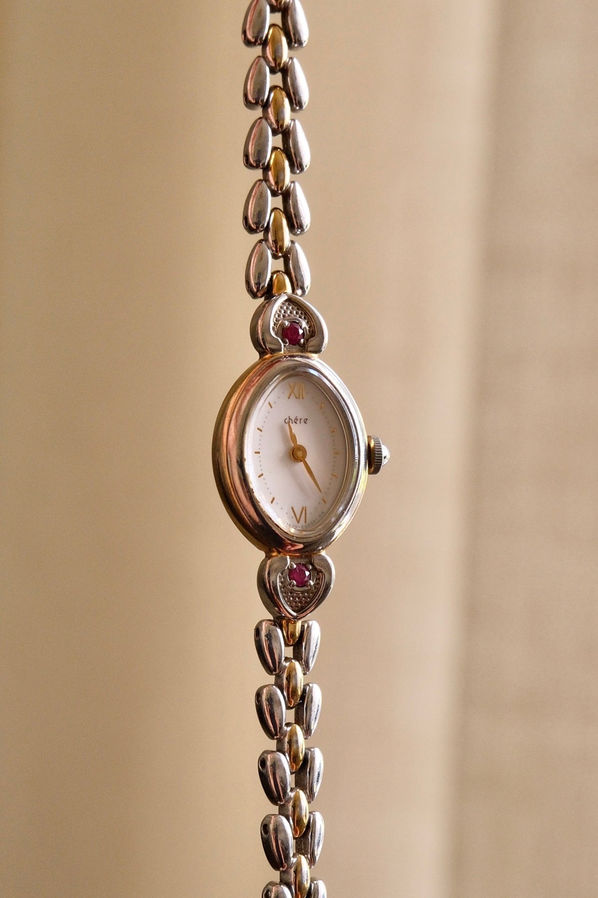 Ultra Rare & Petite Citizen Chère Two Tone Ladies Watch with Two Red Gemstones