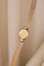 1950s Vintage Omega Ladies Cocktail Watch 10K Gold Filled Mesh Bracelet Diamond Leaf Lugs Champagne Dial Manual Wind Watch