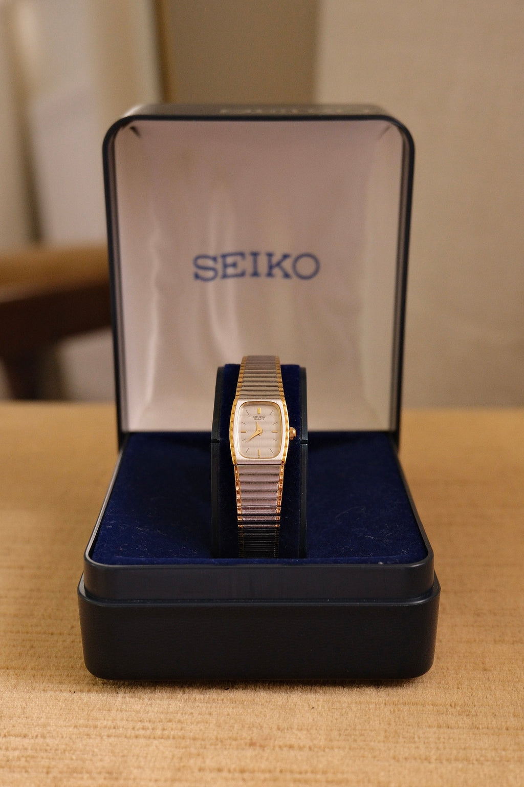 Vintage Ladies Two Tone Seiko Watch in Box with Safety Chain