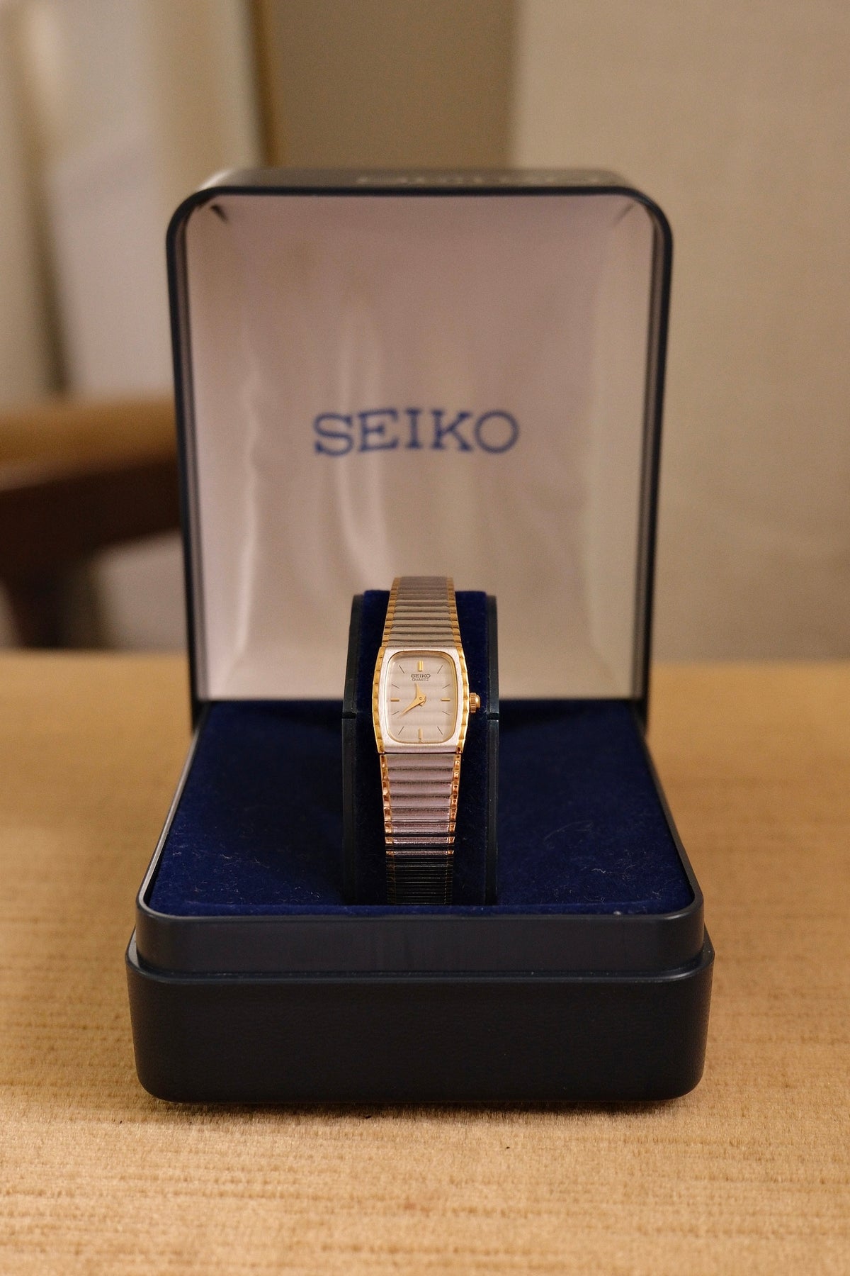Vintage Ladies Two Tone Seiko Watch in Box with Safety Chain