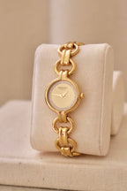 1990s Vintage Ladies 18k Gold Plated Raymond Weil Crystal Accent Dial Watch Working