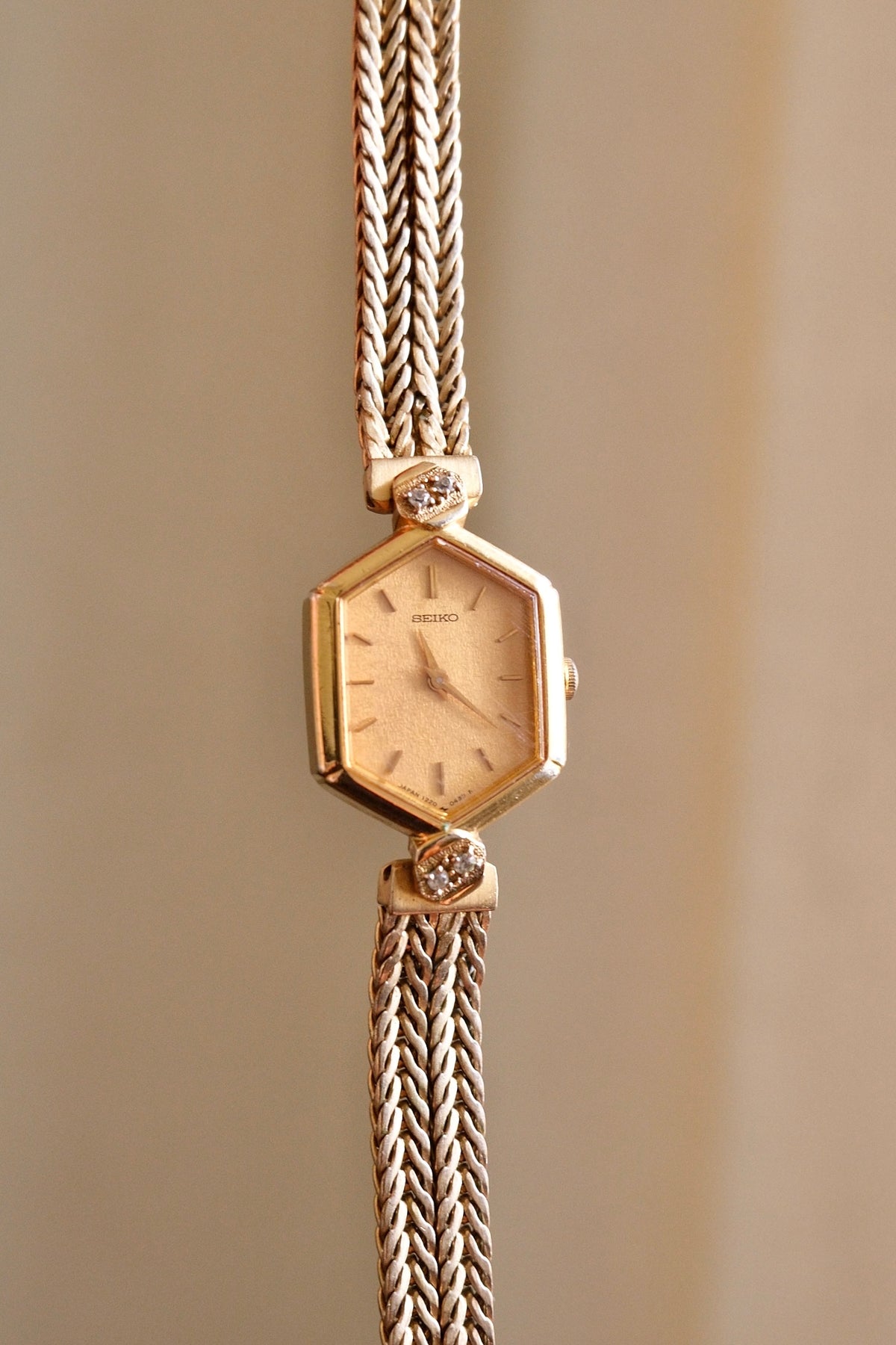 Rare 80s Gold-Plated Seiko Jewellery Quartz Watch with Hexagon Dial