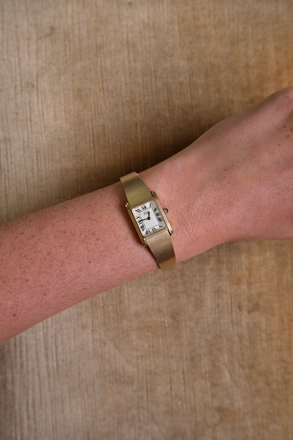Rare 1980s Ladies Gold Plater Seiko Tank Watch with Roman Numeral Dial