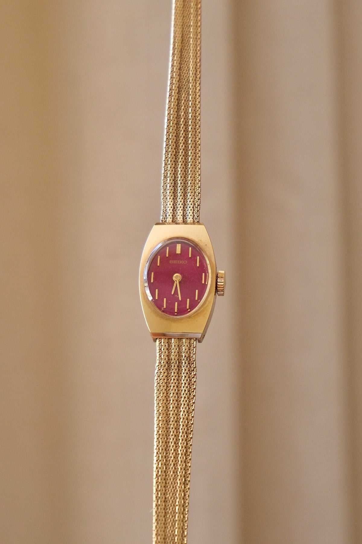 Rare Ladies Vintage Gold Seiko Pink / Purple Dial Mechanical Watch Working