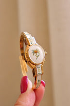 Vintage André Mouche Swiss Peek-a-Boo Cocktail Watch Enamel Bangle, Quartz