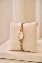 Rare Petite Oval Gold Ruby Seiko Watch with Safety Chain Collectors Watch