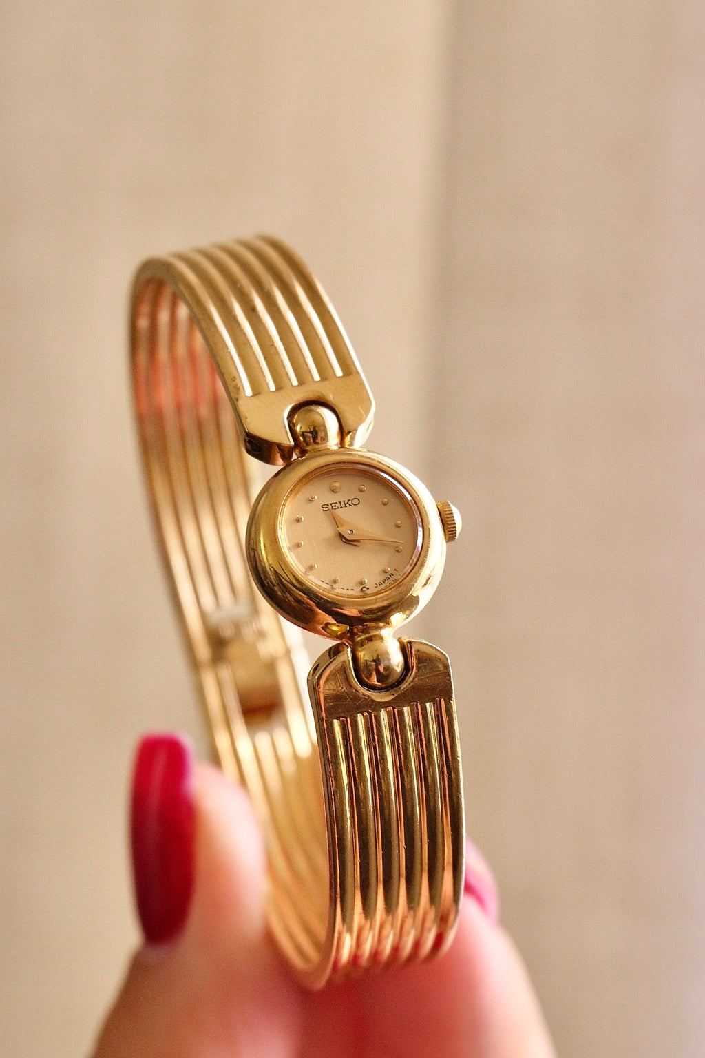 Rare & Petite Vintage 1990s Gold-Plated Ladies' Seiko Quartz Watch With Semi Bangle