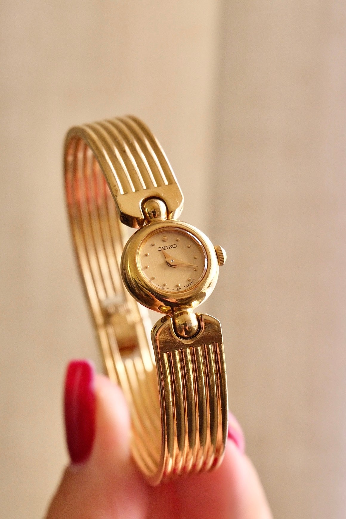 Rare & Petite Vintage 1990s Gold-Plated Ladies' Seiko Quartz Watch With Semi Bangle