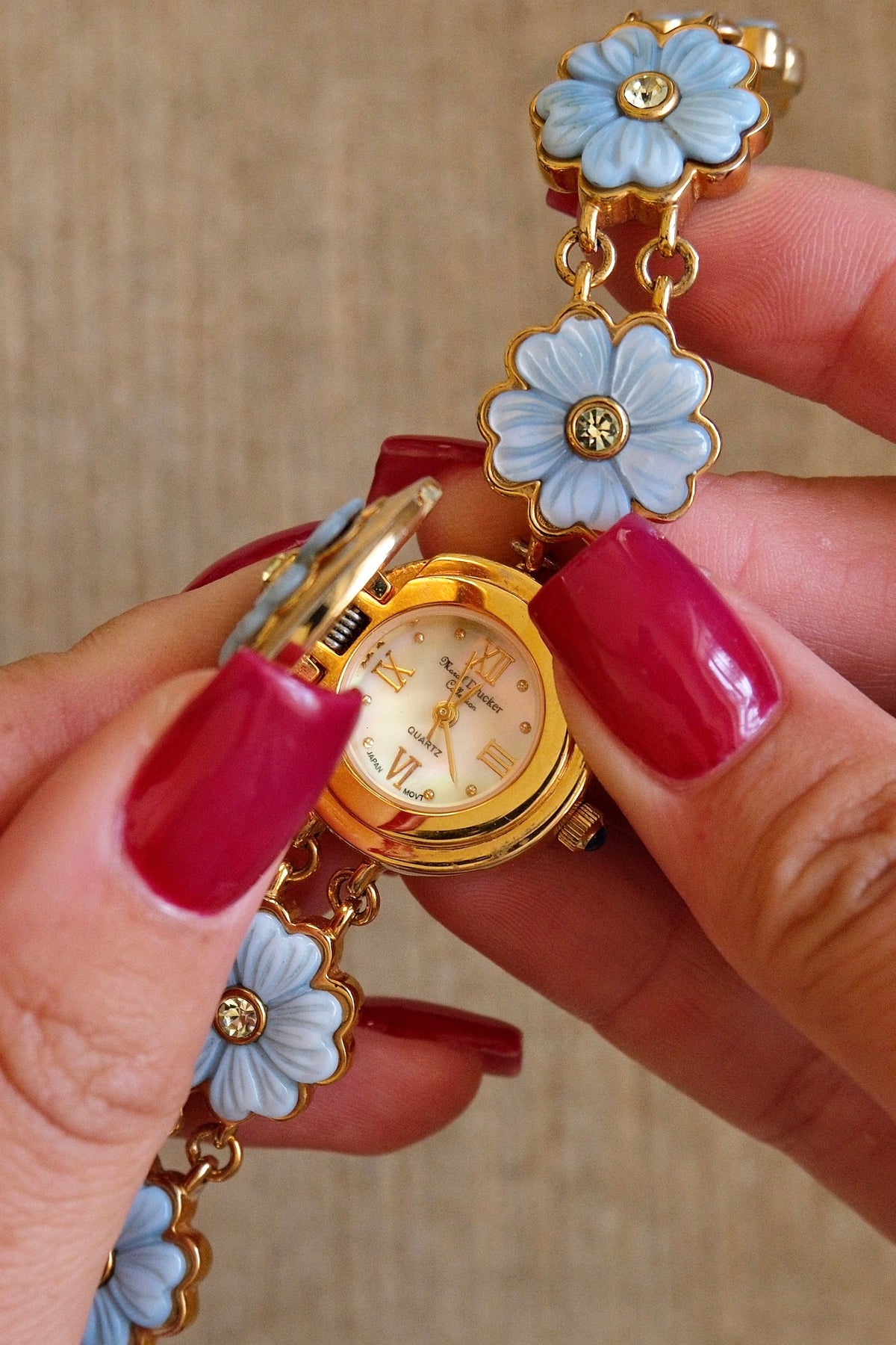 Very Rare Marcel Drucker Flower Peak a Boo Watch Pale Blue Carved Flowers Working