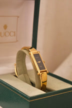 Vintage Ladies 1500L Gold Gucci Horsebit Watch with Black Dial in Box